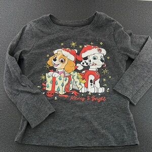 Paw Patrol Gray Long Sleeve Tee with Festive Cartoon Dogs